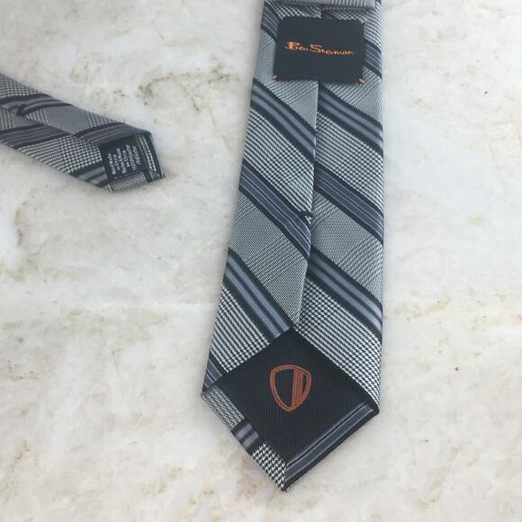 BEN SHERMAN GRAY BLUE REGIMENT STRIPE NECKTIE - Picture 6 of 12